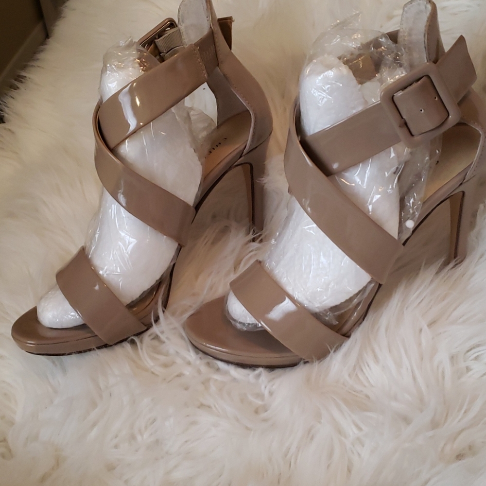 Tan high heel sandals